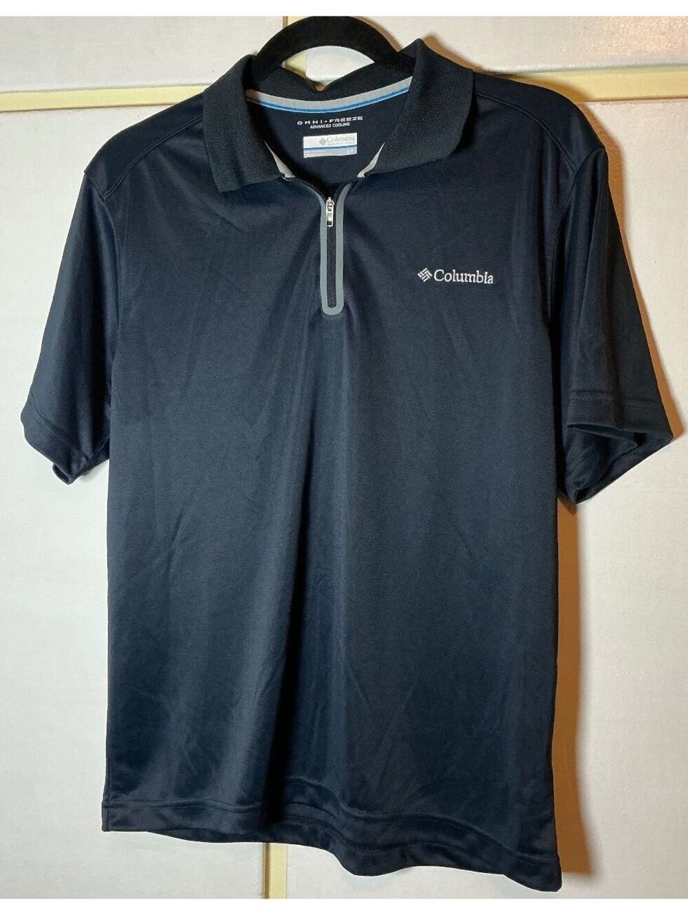 Columbia Men's Small Omni Shade Sun Protection Polo Shirt Navy Blue Athletic